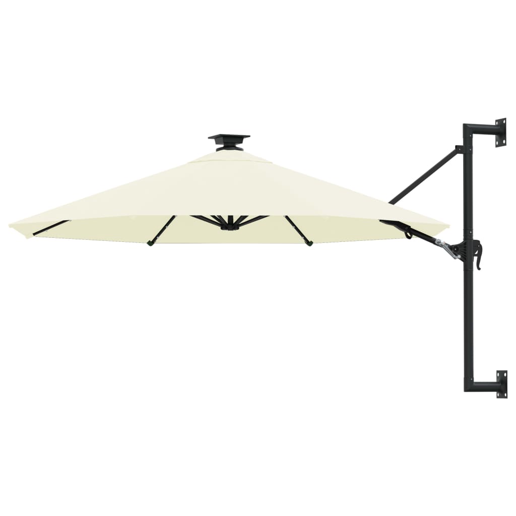 NNEVL Wall-mounted Parasol with LEDs and Metal Pole 300 cm Sand