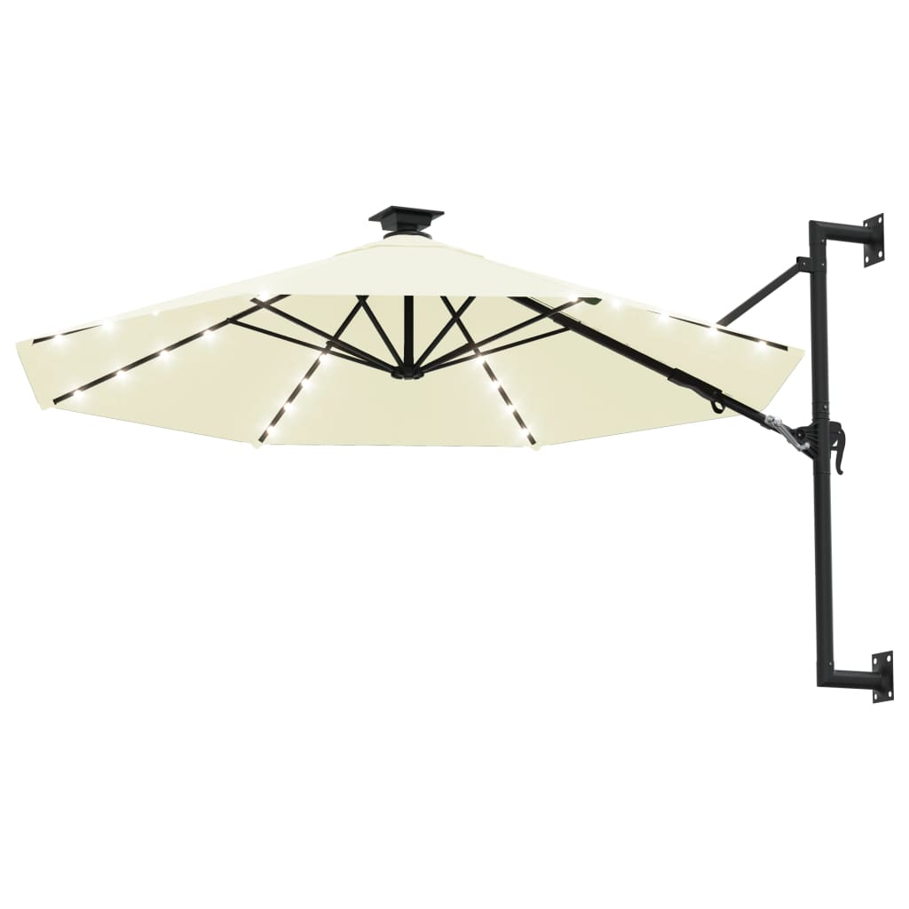 NNEVL Wall-mounted Parasol with LEDs and Metal Pole 300 cm Sand