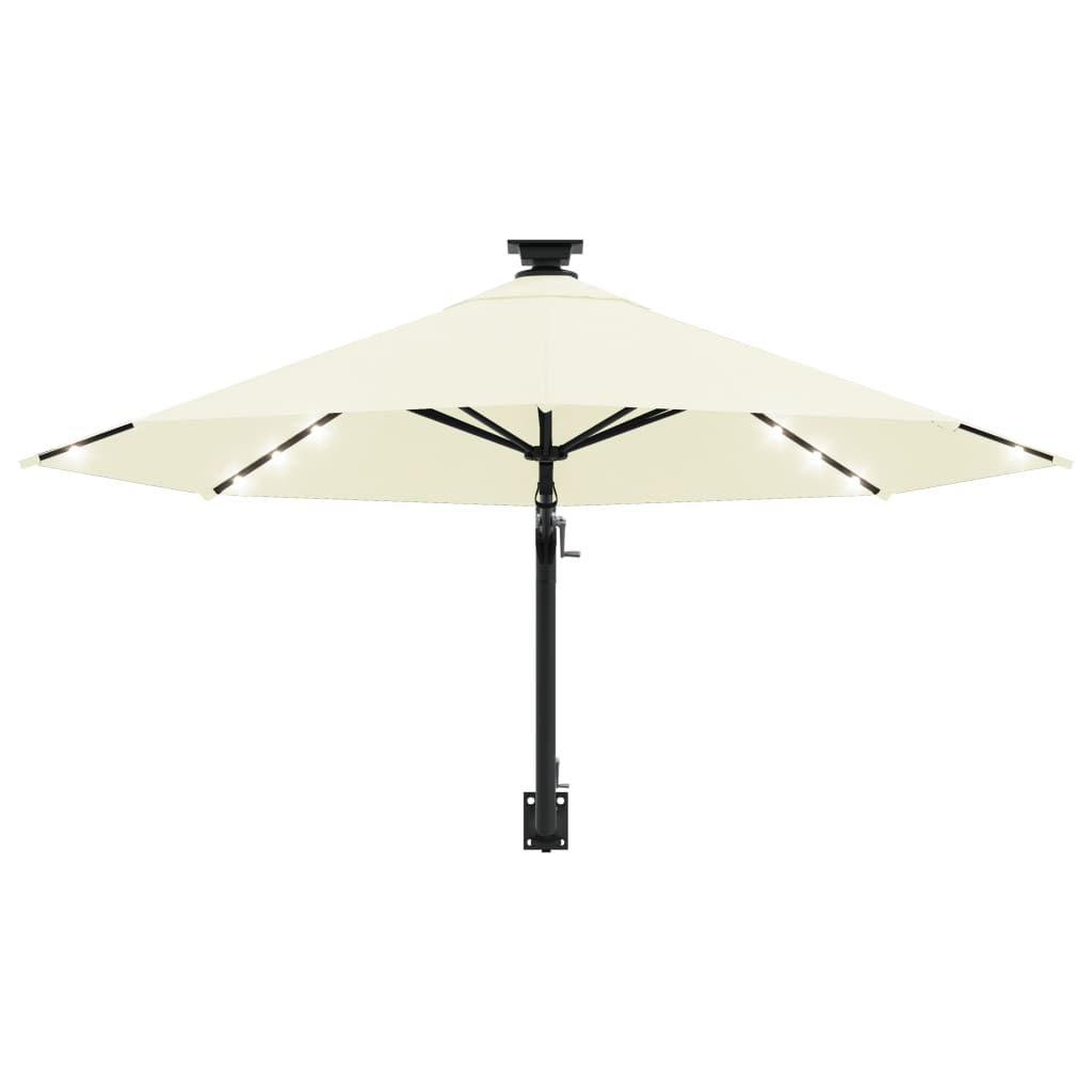 NNEVL Wall-mounted Parasol with LEDs and Metal Pole 300 cm Sand