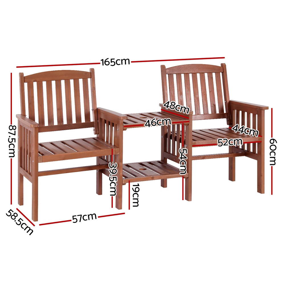 NNEDSZ Gardeon Outdoor Garden Bench Loveseat Wooden Table Chairs Patio Furniture Brown