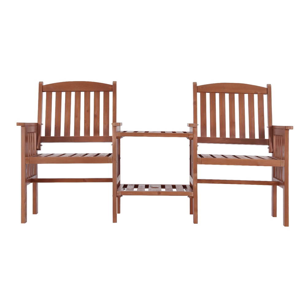 NNEDSZ Gardeon Outdoor Garden Bench Loveseat Wooden Table Chairs Patio Furniture Brown