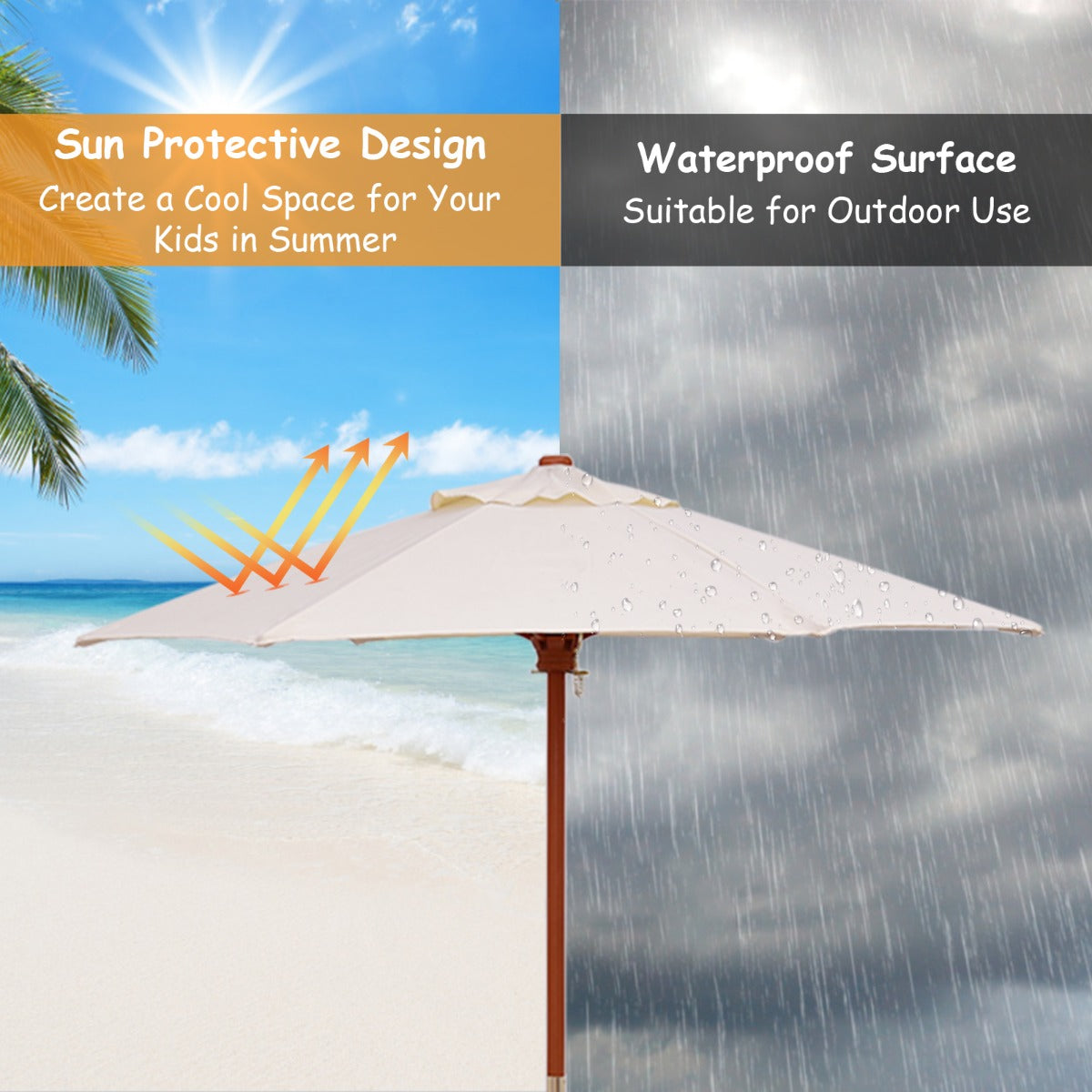 NNECW 3 in 1 Kids Picnic Table with Removable Umbrella for Garden/ Yard